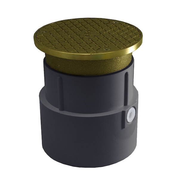 Jones Stephens 4in. PVC Over Pipe Fit Base Cleanout with 3-1/2in. Metal Spud and 5in. Polished Brass Cover C59064 - main